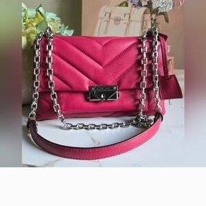 Michael Kors Berry Red Quilted Chain Shoulder Bag